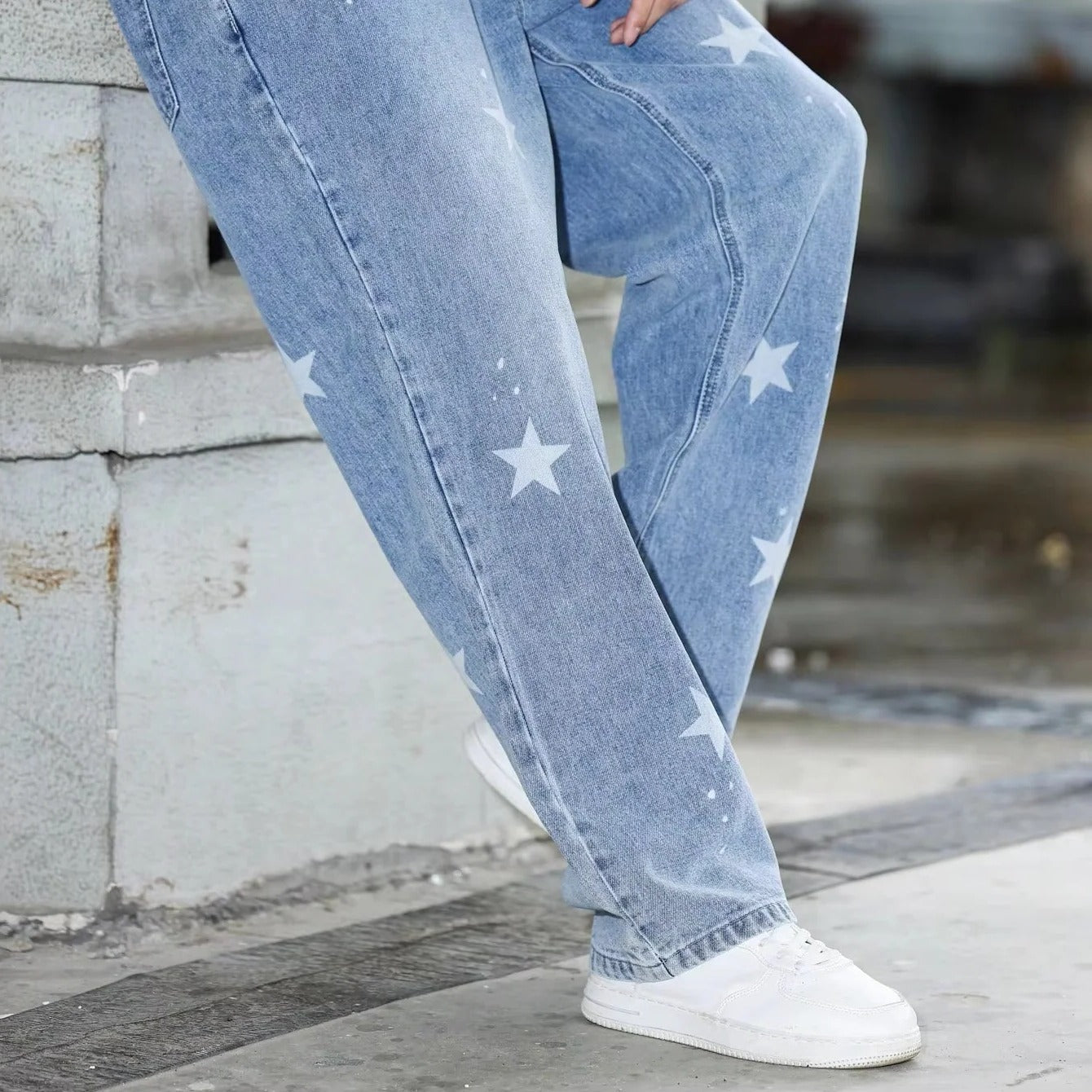 Men's Casual Wide Leg Blue Denim Pants - Loose Fit Stylish Jeans for Comfort & Fashion