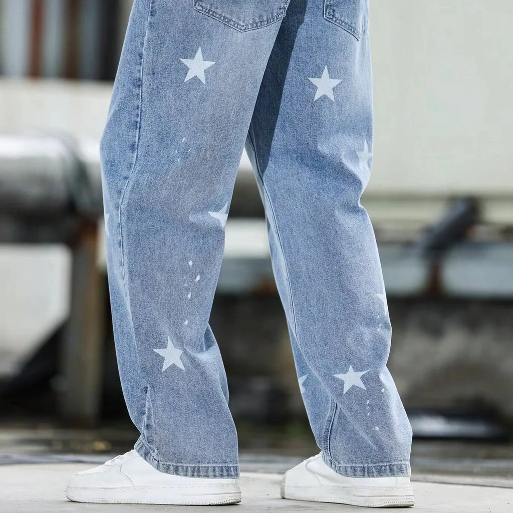 Men's Casual Wide Leg Blue Denim Pants - Loose Fit Stylish Jeans for Comfort & Fashion