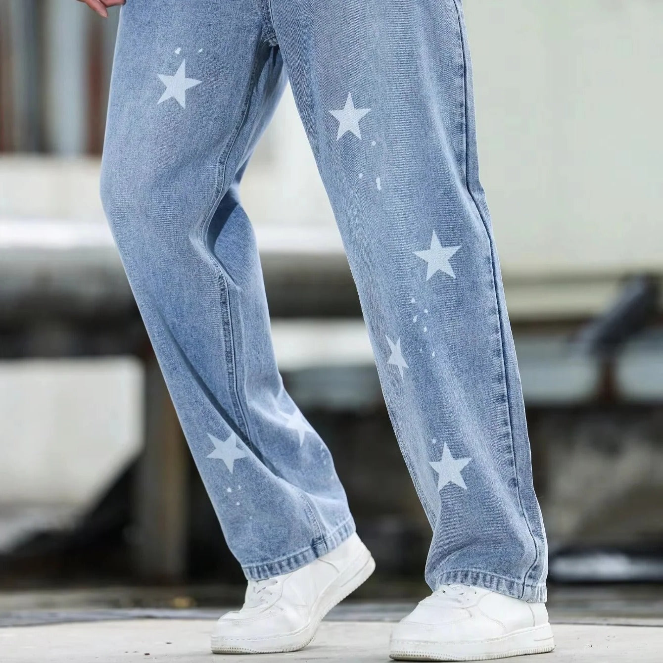 Men's Casual Wide Leg Blue Denim Pants - Loose Fit Stylish Jeans for Comfort & Fashion