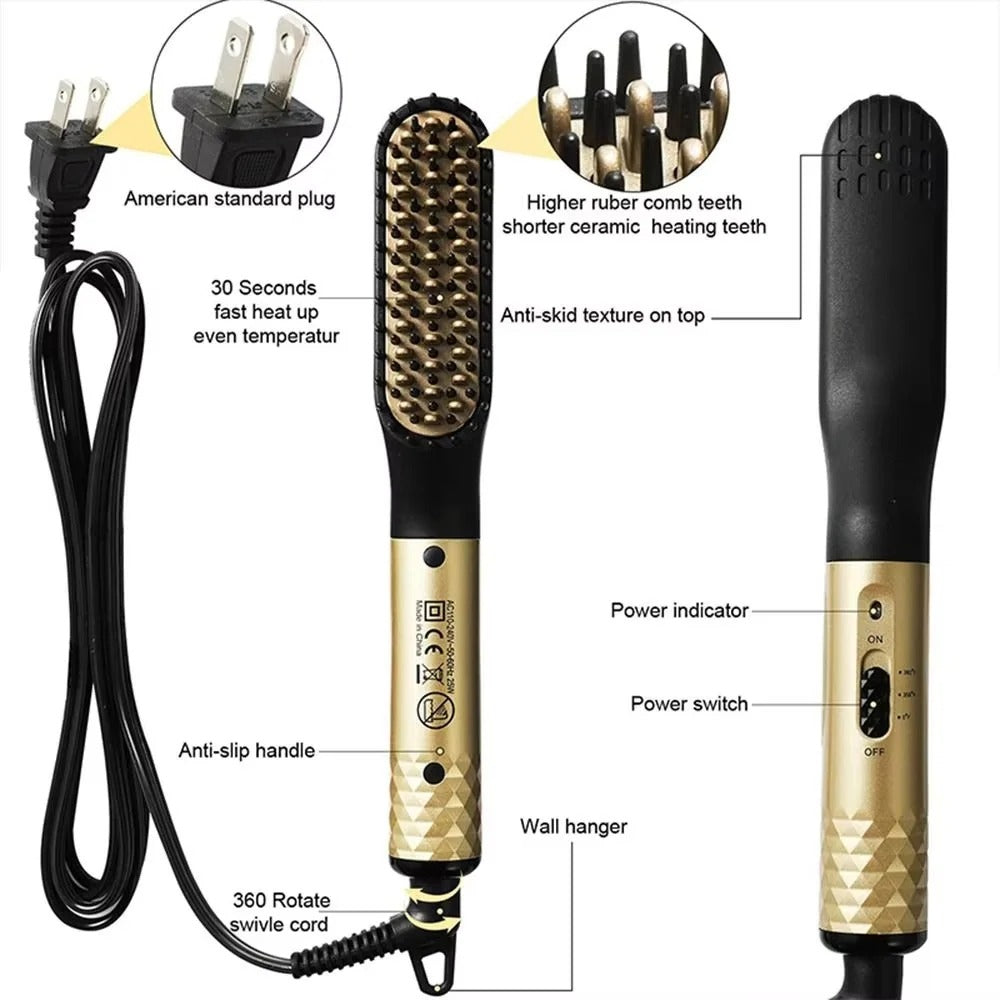 Portable Mini Beard Straightening Brush - Ceramic Heating Technology for Effortless Grooming