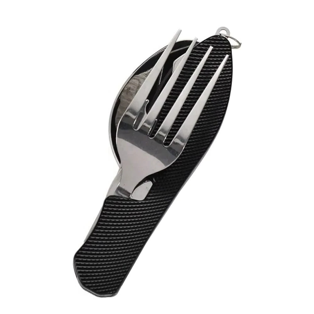 4-in-1 Reusable Compact Utensil Set for Camping - Fork, Spoon, Knife & Bottle Opener - Lightweight & Portable Outdoor Dining Gear