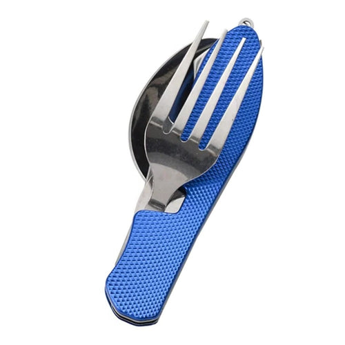 4-in-1 Reusable Compact Utensil Set for Camping - Fork, Spoon, Knife & Bottle Opener - Lightweight & Portable Outdoor Dining Gear