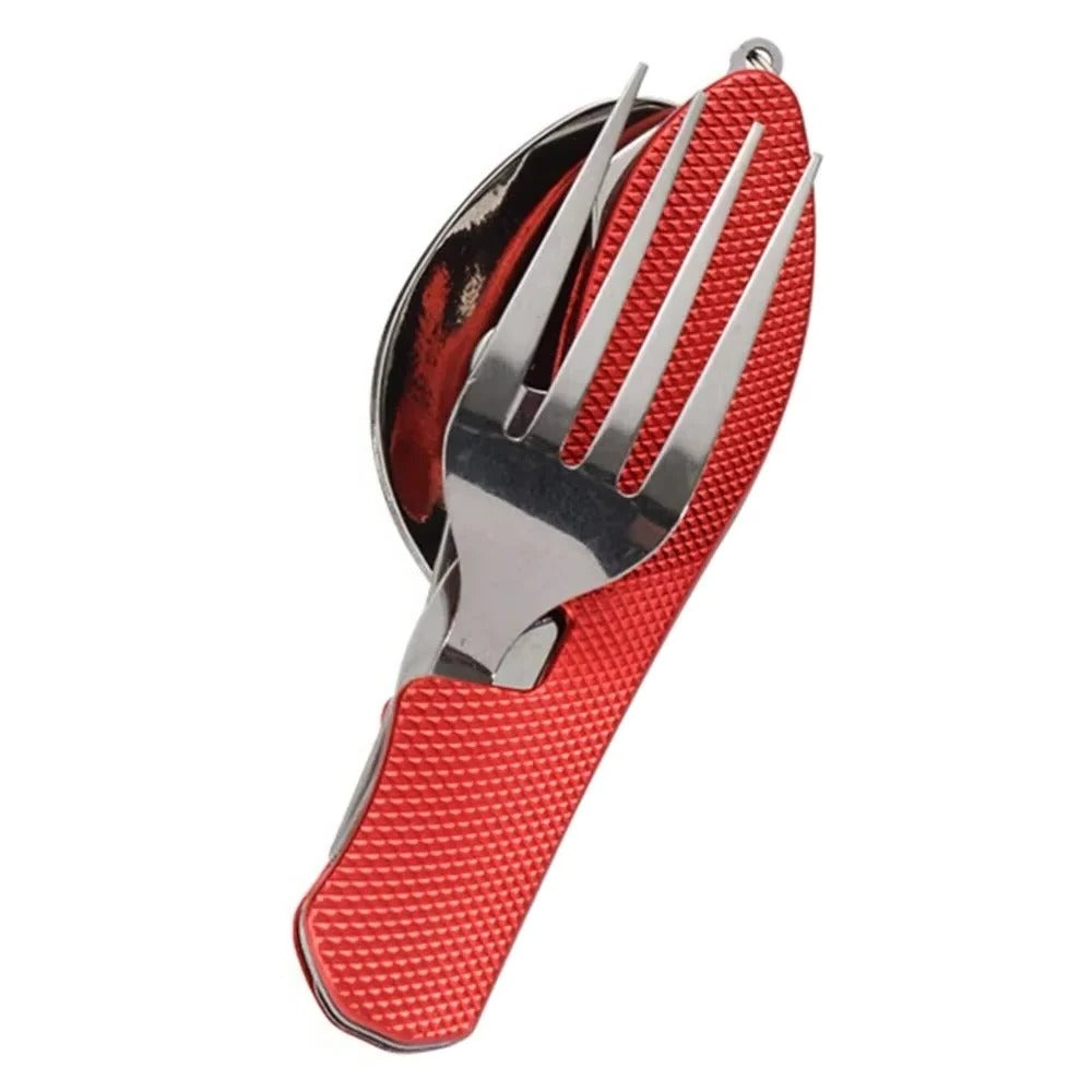 4-in-1 Reusable Compact Utensil Set for Camping - Fork, Spoon, Knife & Bottle Opener - Lightweight & Portable Outdoor Dining Gear