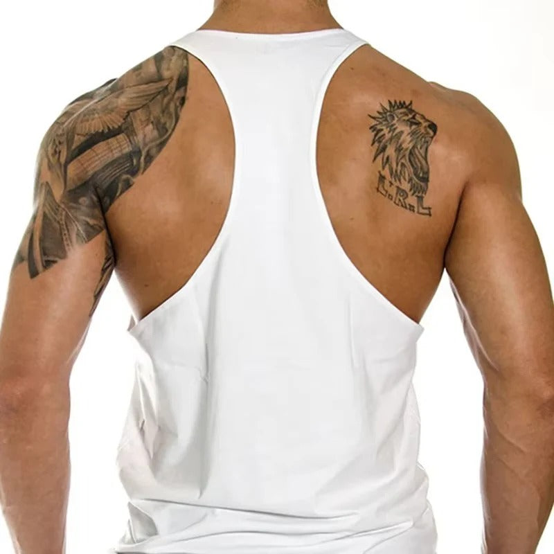 Men's Y-Back Cotton Stringer Tank Top - Lightweight Gym Wear for Optimal Performance
