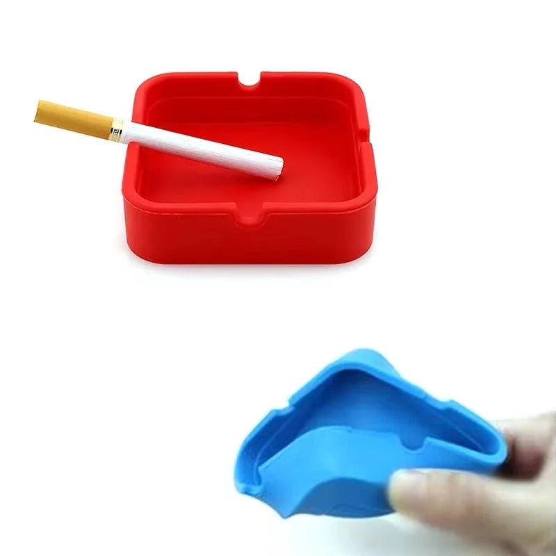 Portable Square Silicone Ashtray with Travel Case - Durable, Easy-Clean Design for Smokers