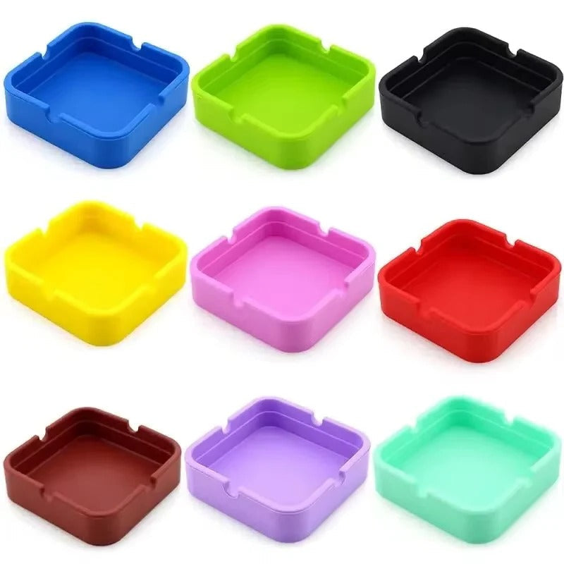 Portable Square Silicone Ashtray with Travel Case - Durable, Easy-Clean Design for Smokers