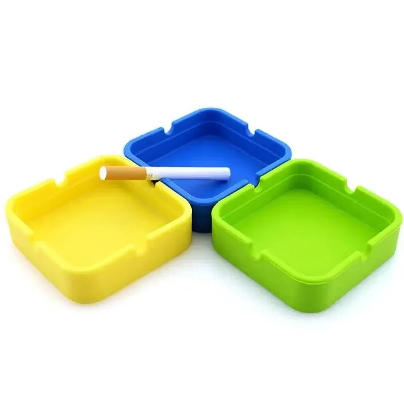 Portable Square Silicone Ashtray with Travel Case - Durable, Easy-Clean Design for Smokers