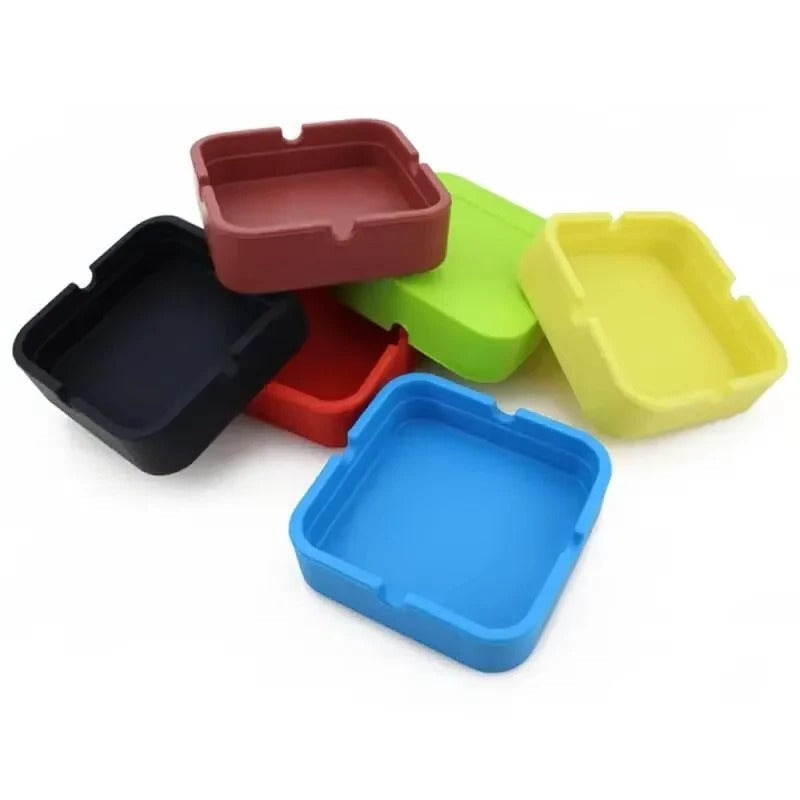 Portable Square Silicone Ashtray with Travel Case - Durable, Easy-Clean Design for Smokers