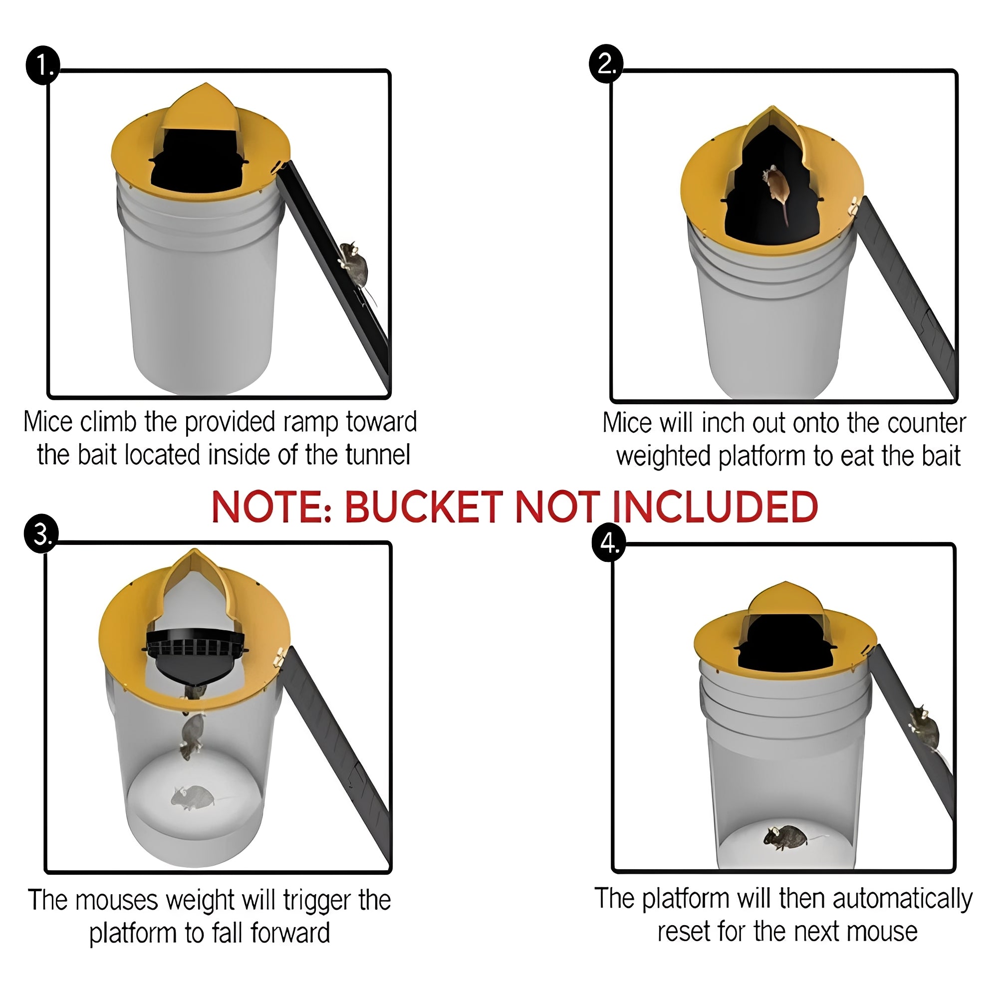 Automatic Reset Mouse Trap with 5 Gallon Bucket Lid - Effective Rodent Control Solution