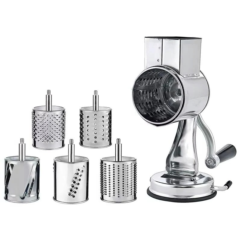 Versatile Rotary Food Grater with 5 Stainless Steel Blades - Effortless Grating, Slicing, and Shredding for Vegetables, Cheese, and More