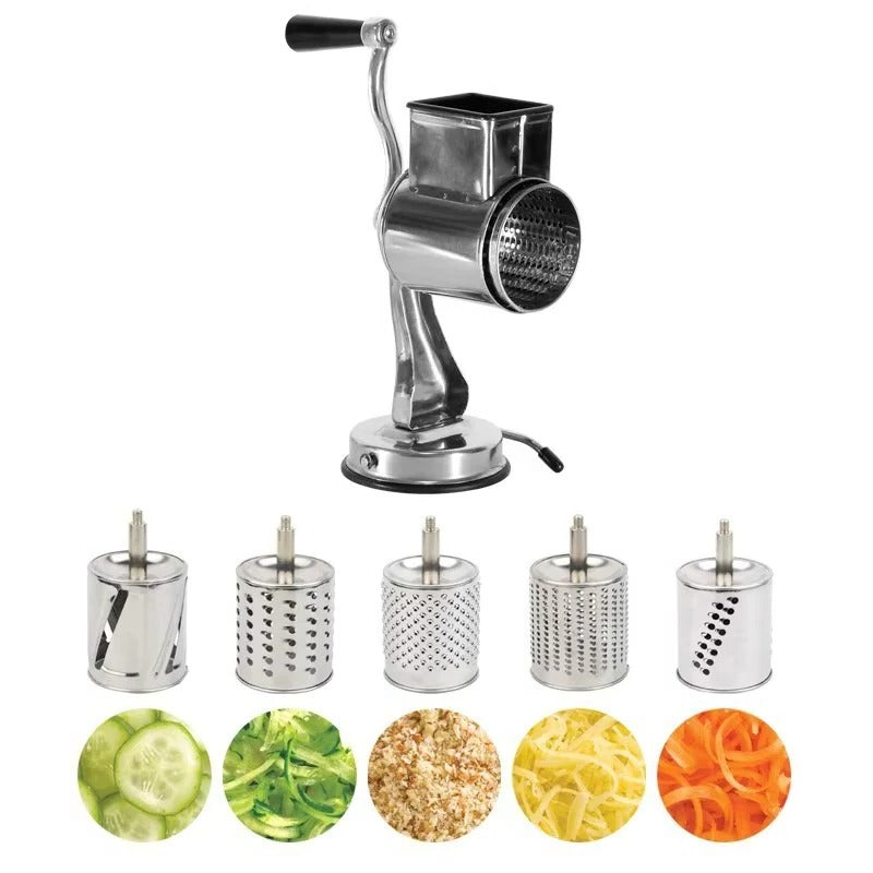 Versatile Rotary Food Grater with 5 Stainless Steel Blades - Effortless Grating, Slicing, and Shredding for Vegetables, Cheese, and More