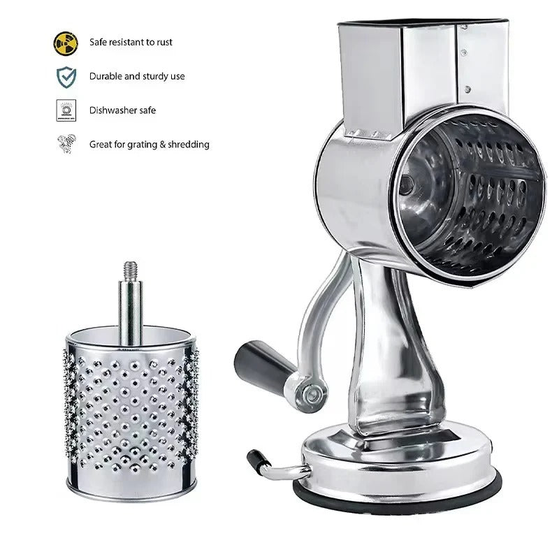Versatile Rotary Food Grater with 5 Stainless Steel Blades - Effortless Grating, Slicing, and Shredding for Vegetables, Cheese, and More