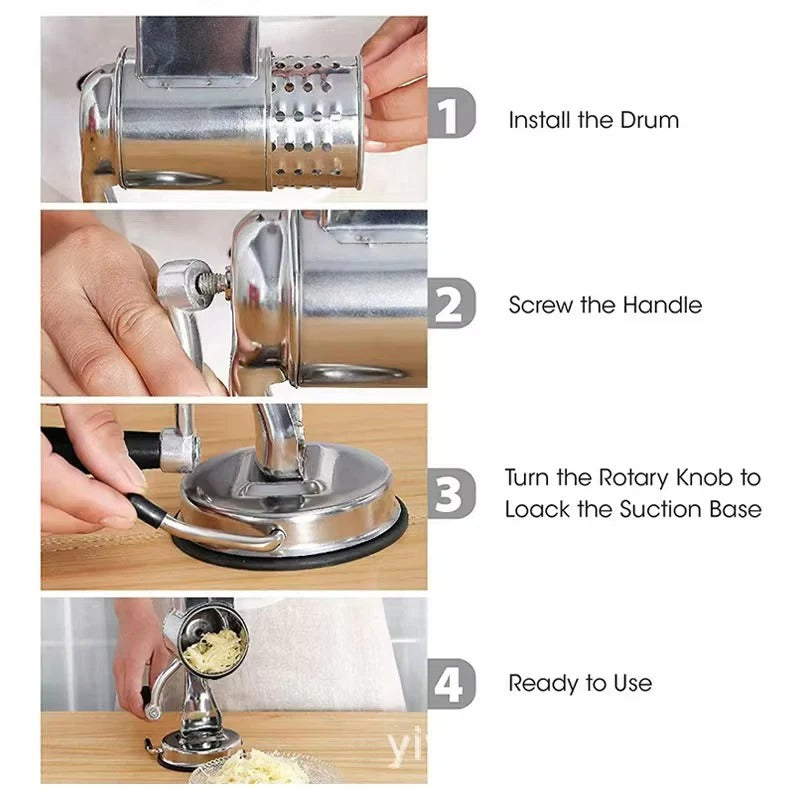 Versatile Rotary Food Grater with 5 Stainless Steel Blades - Effortless Grating, Slicing, and Shredding for Vegetables, Cheese, and More