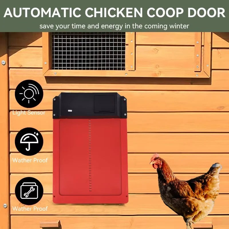 Automatic Chicken Coop Door with Light Sensor & Battery Operation - Convenient, Weatherproof, Easy Install