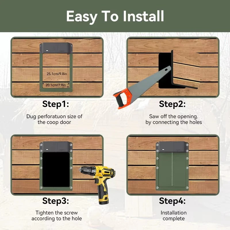 Automatic Chicken Coop Door with Light Sensor & Battery Operation - Convenient, Weatherproof, Easy Install