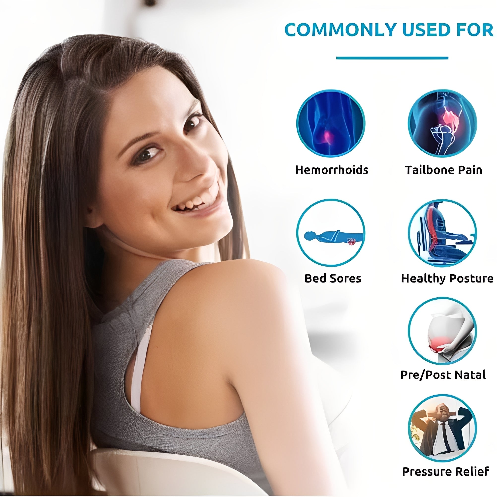 Ergonomic Portable Seat Cushion with Central Opening & Removable Washable Cover - Ideal for Comfort on the Go