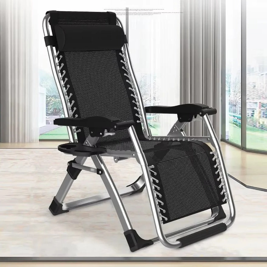 Portable Outdoor Folding Lounge Chair with Reclining Feature, Cup Holder & Comfortable Patio Seating
