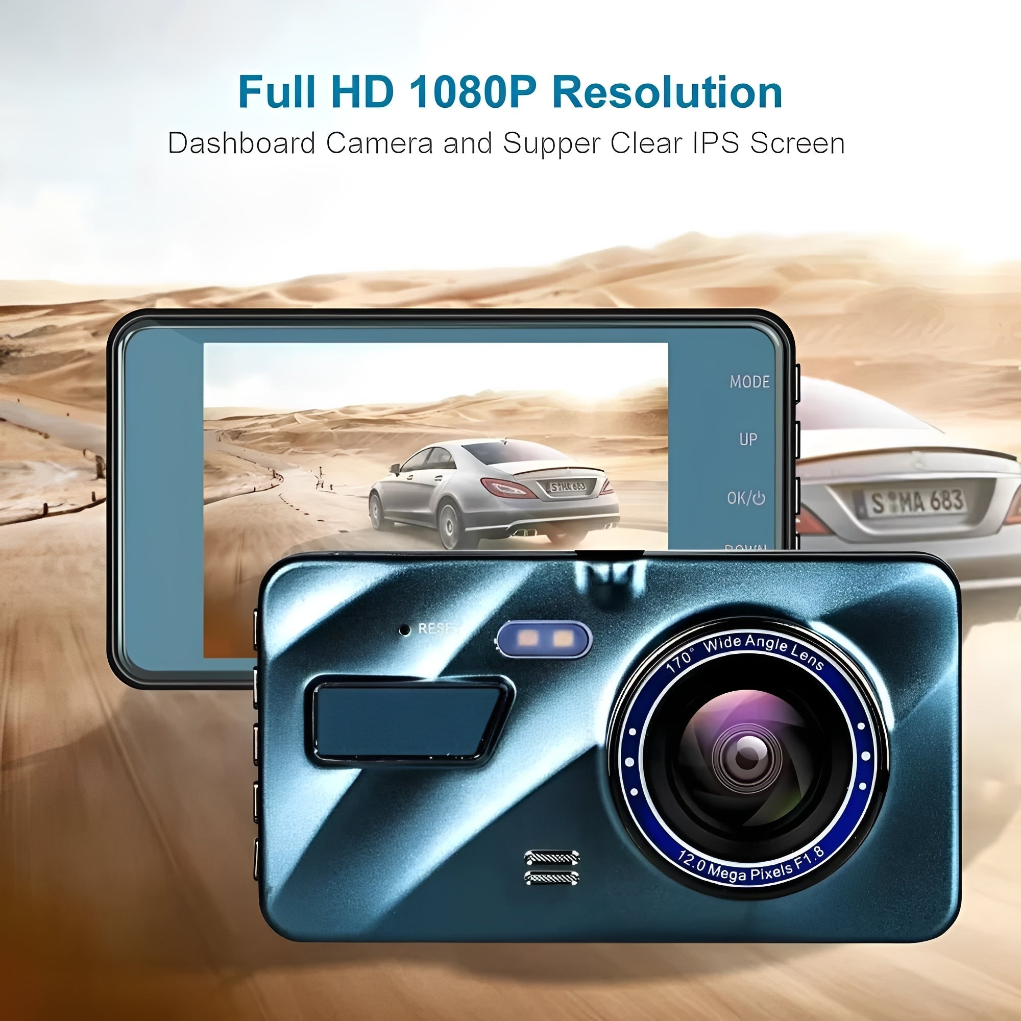 Dual Lens Dash Cam with 4-Inch Display - Front and Rear HD Recording, Night Vision, G-Sensor, Loop Recording