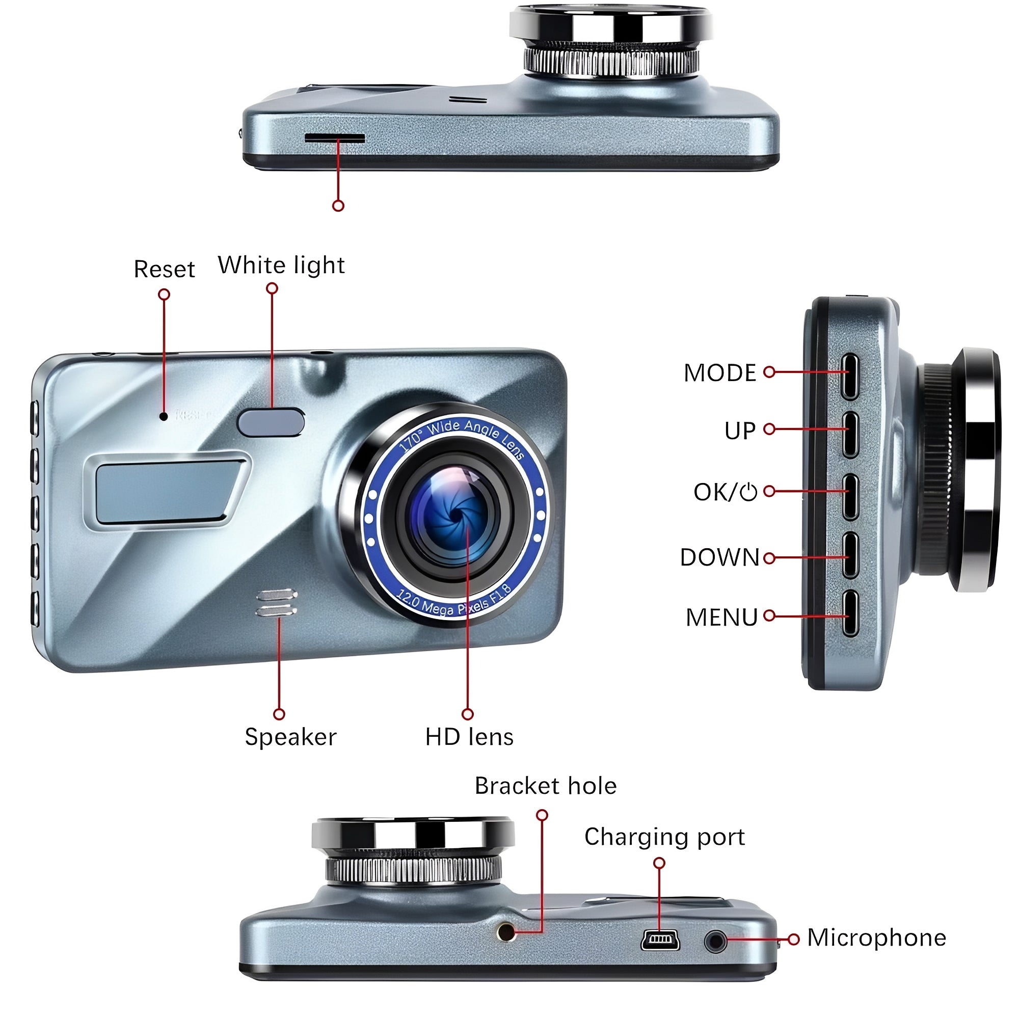 Dual Lens Dash Cam with 4-Inch Display - Front and Rear HD Recording, Night Vision, G-Sensor, Loop Recording