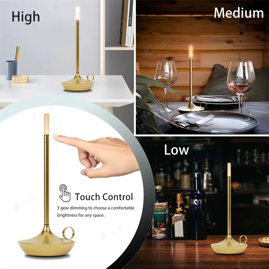 Cordless Rechargeable LED Table Lamp - Elegant Candle Style Design for Home Decor