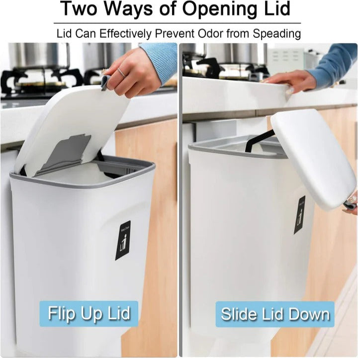 Plastic Kitchen Compost Bin with Over-Door Hook & Adhesive Mount - Eco-Friendly Waste Solution