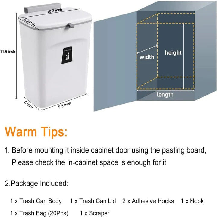 Plastic Kitchen Compost Bin with Over-Door Hook & Adhesive Mount - Eco-Friendly Waste Solution