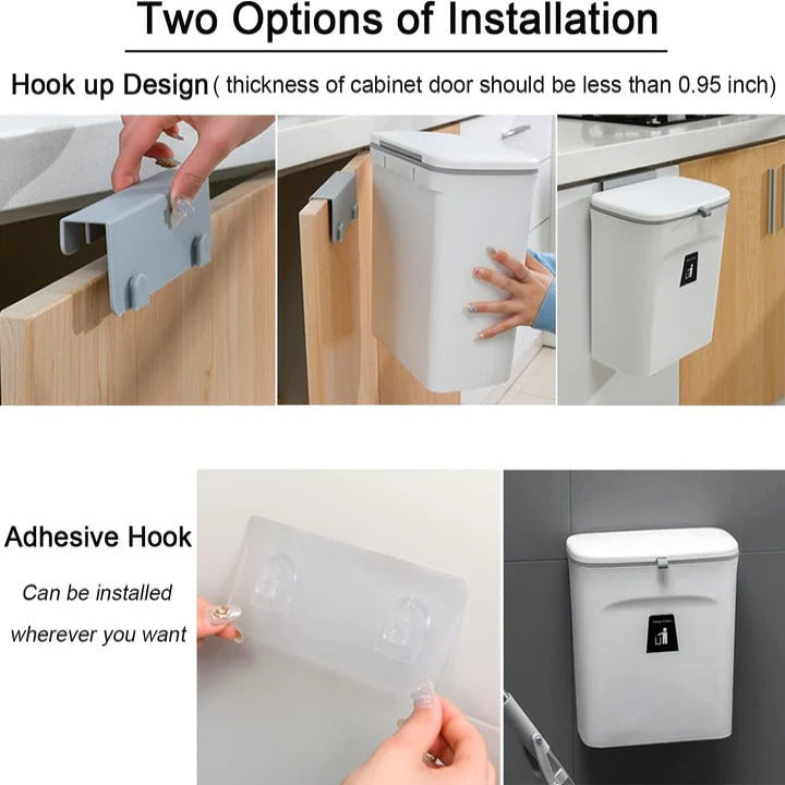 Plastic Kitchen Compost Bin with Over-Door Hook & Adhesive Mount - Eco-Friendly Waste Solution