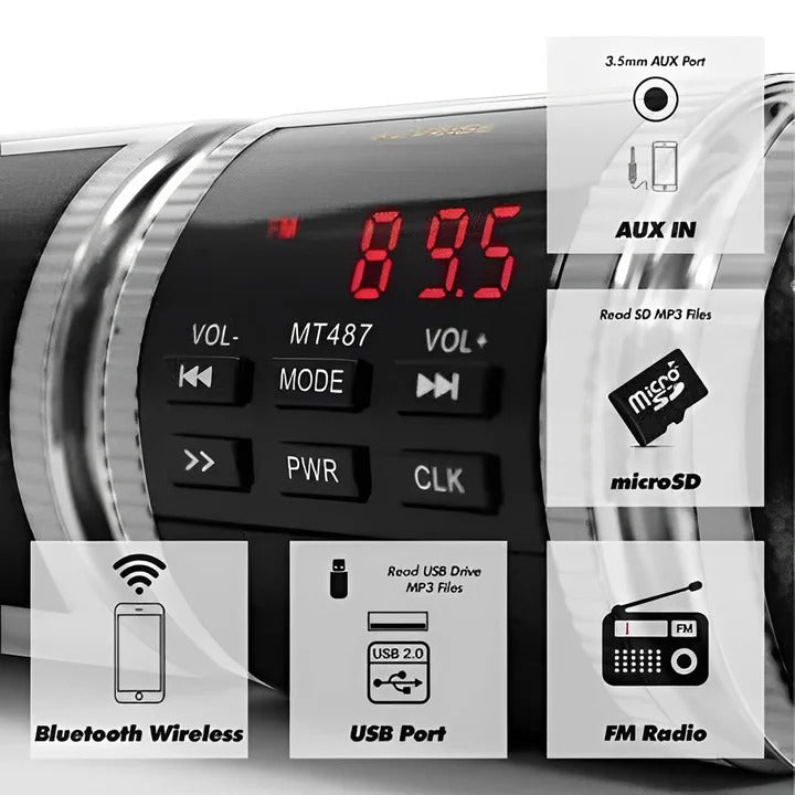 Bluetooth Motorcycle Sound System with FM Radio, USB Input & Enhanced Audio Quality - Perfect for Riders