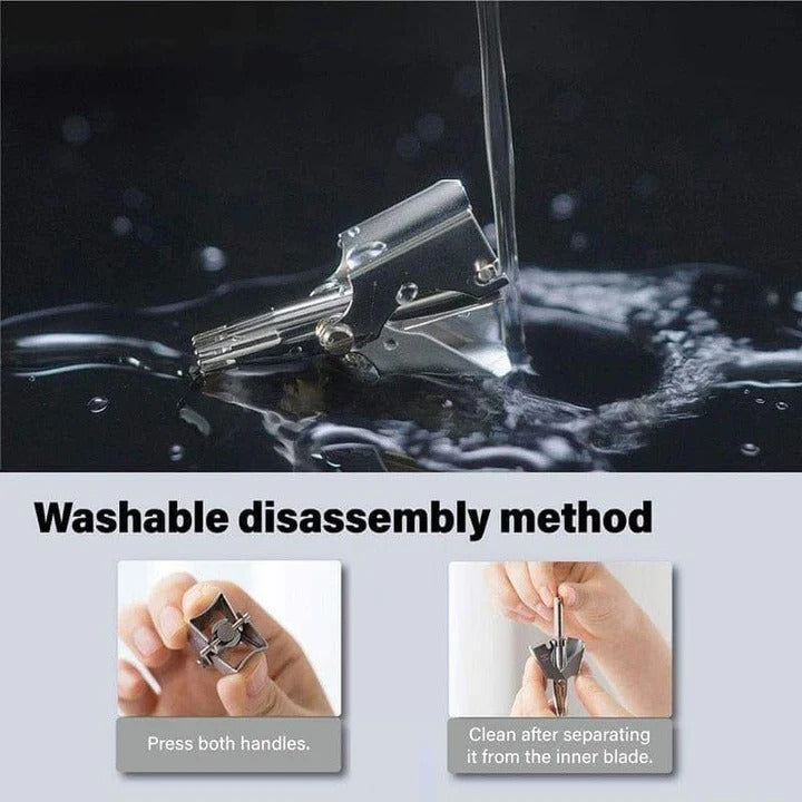 Stainless Steel Manual Nose and Ear Hair Trimmer - Washable Head for Easy Cleaning