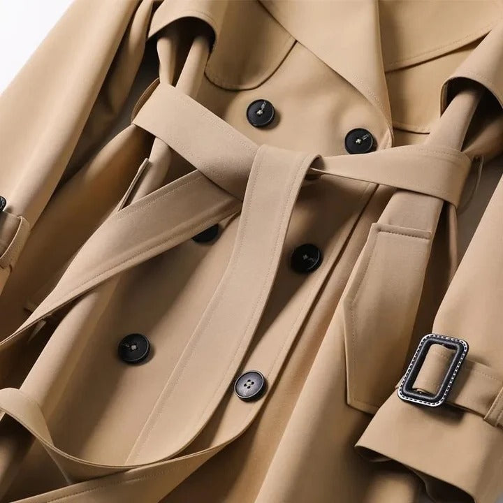 Stylish Trench Coat with Adjustable Waist Belt & Front Button Closure – Perfect for Any Season