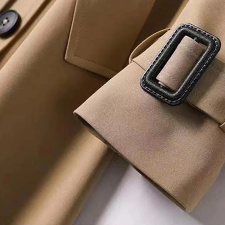 Stylish Trench Coat with Adjustable Waist Belt & Front Button Closure – Perfect for Any Season