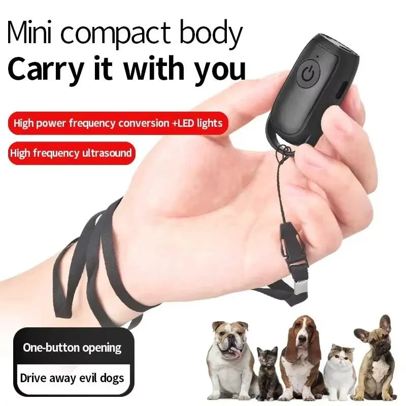 Ultrasonic Dog Deterrent Device with LED Light - Handheld Anti-Bark Trainer
