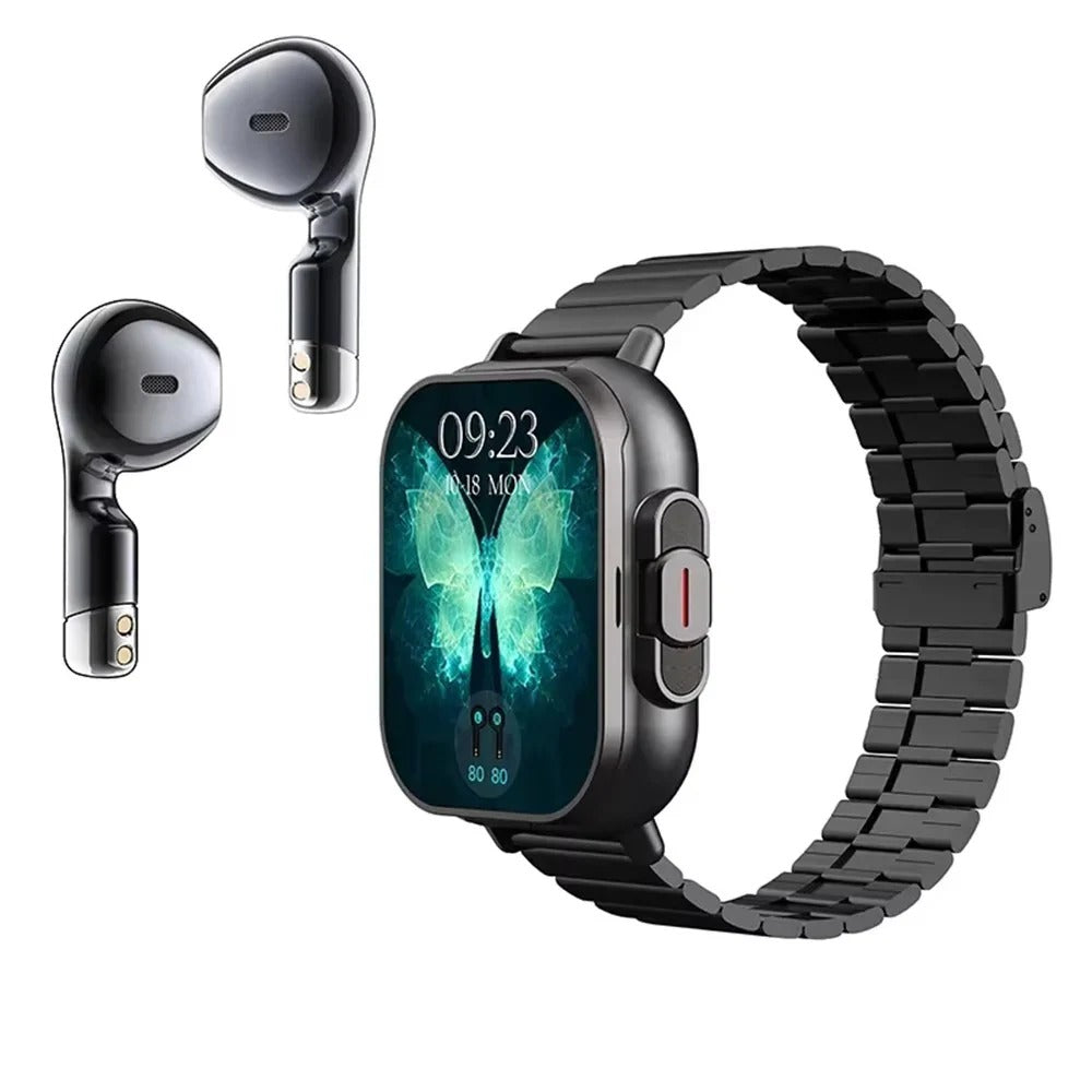 Smartwatch with Built-In TWS Earbuds, 2-Inch Touchscreen Display, Fitness Tracker & Bluetooth Connectivity