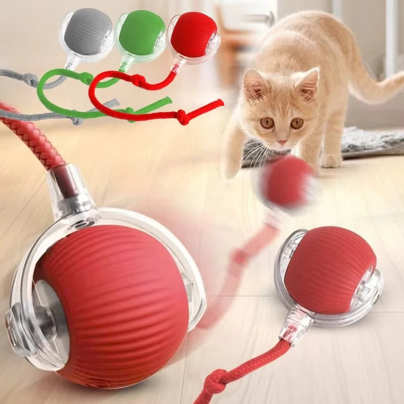 Motorized Rolling Cat Toy with Interactive Fiber Tail - Engaging Play for Cats