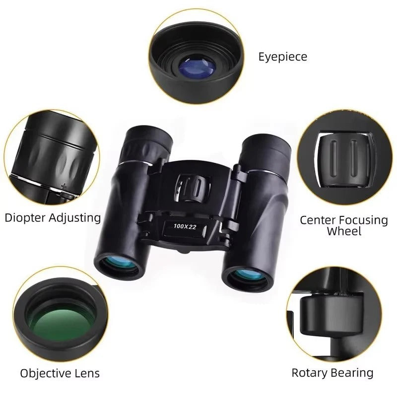 Compact 100x22 HD Mini Pocket Binoculars - Fully Multi-Coated Optics for Superior Clarity and Brightness
