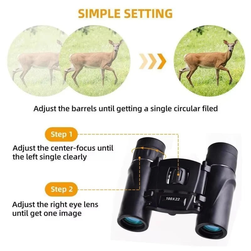 Compact 100x22 HD Mini Pocket Binoculars - Fully Multi-Coated Optics for Superior Clarity and Brightness