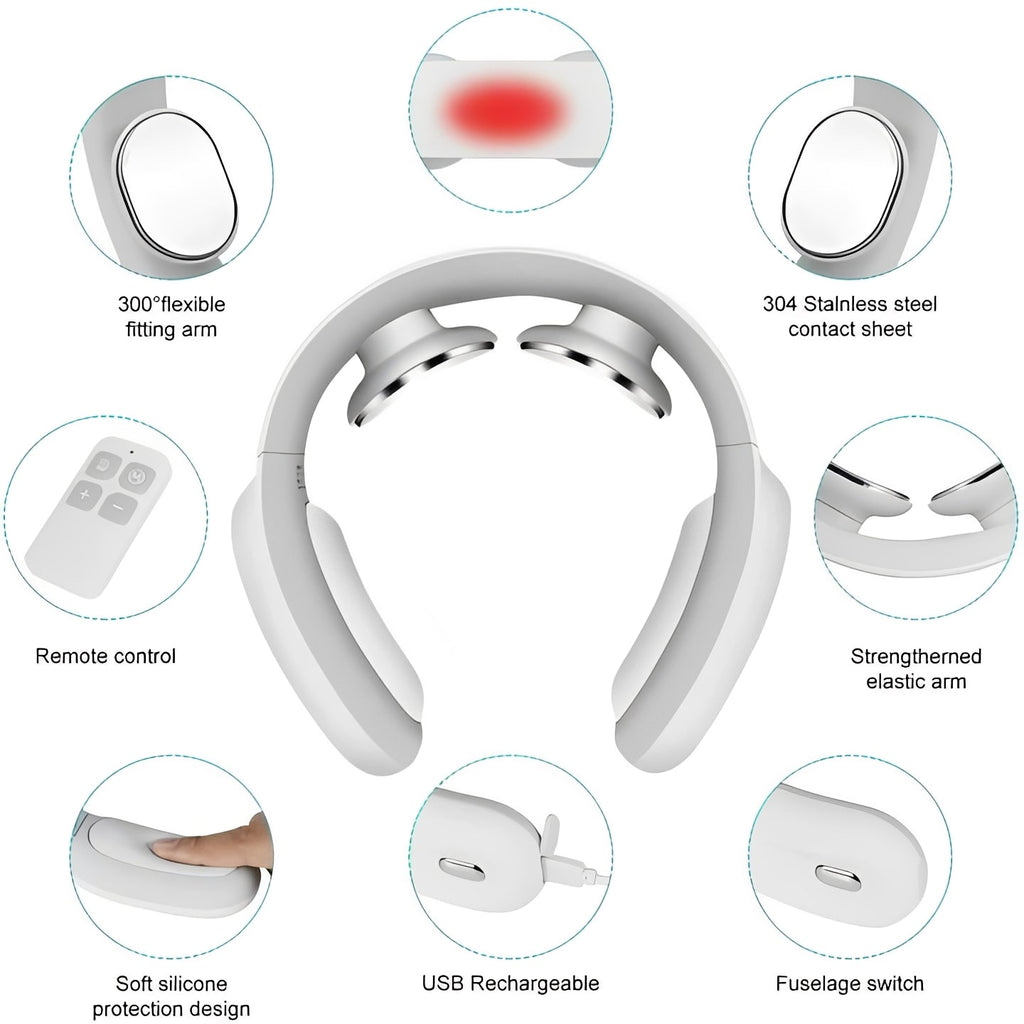Rechargeable Neck Massager with Heat Therapy & Adjustable Pulse Modes - Relaxation & Pain Relief