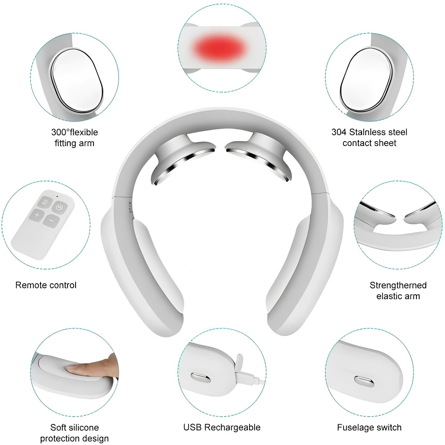 Rechargeable Neck Massager with Heat Therapy & Adjustable Pulse Modes - Relaxation & Pain Relief