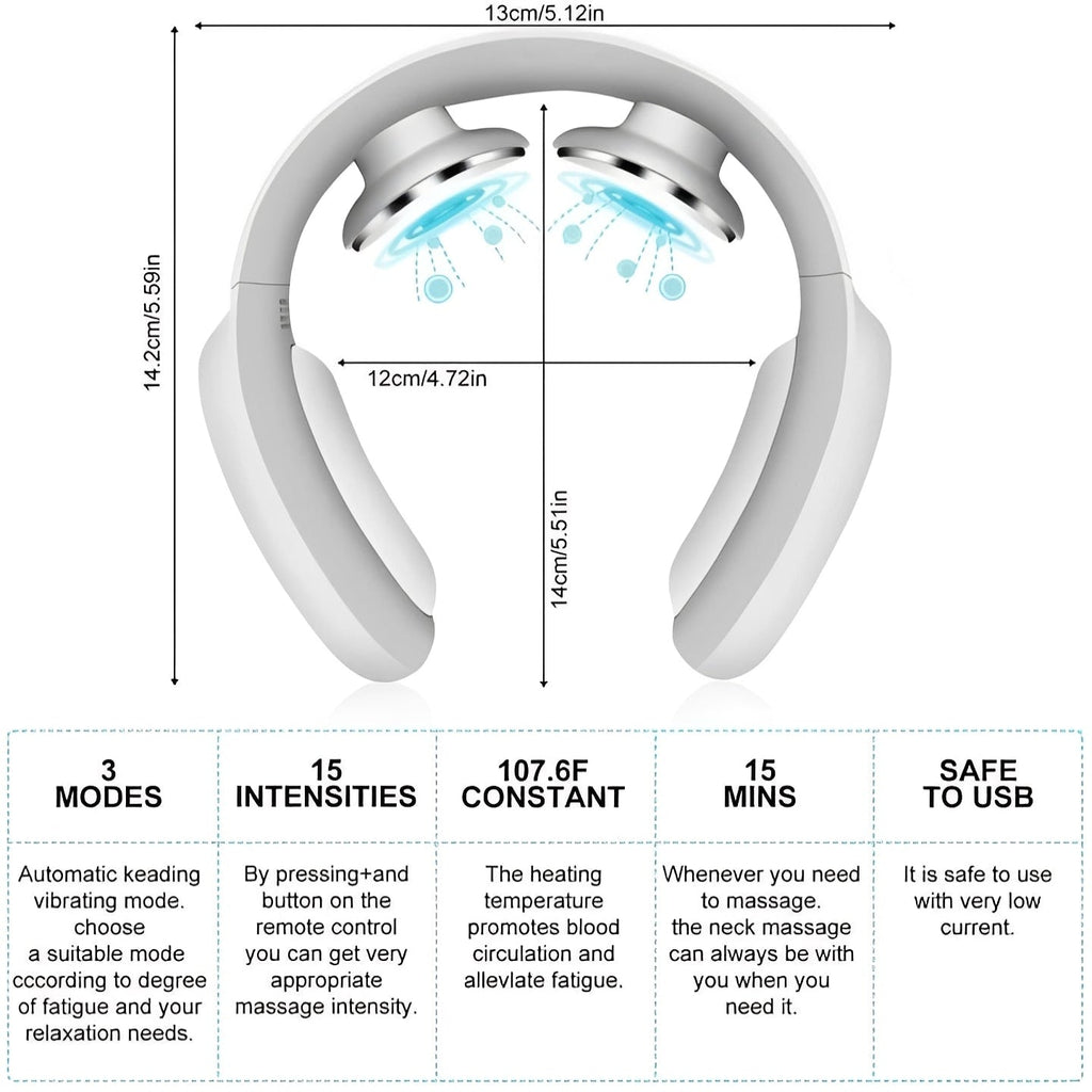 Rechargeable Neck Massager with Heat Therapy & Adjustable Pulse Modes - Relaxation & Pain Relief