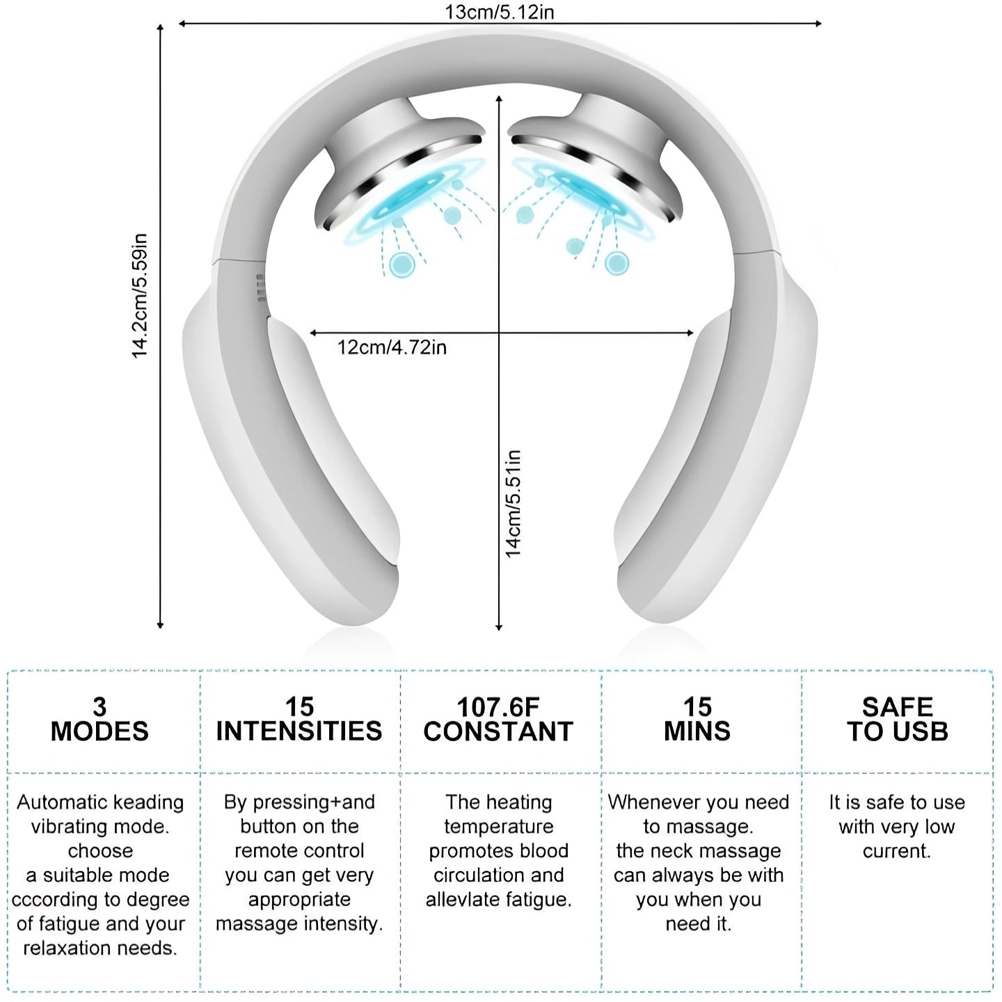 Rechargeable Neck Massager with Heat Therapy & Adjustable Pulse Modes - Relaxation & Pain Relief