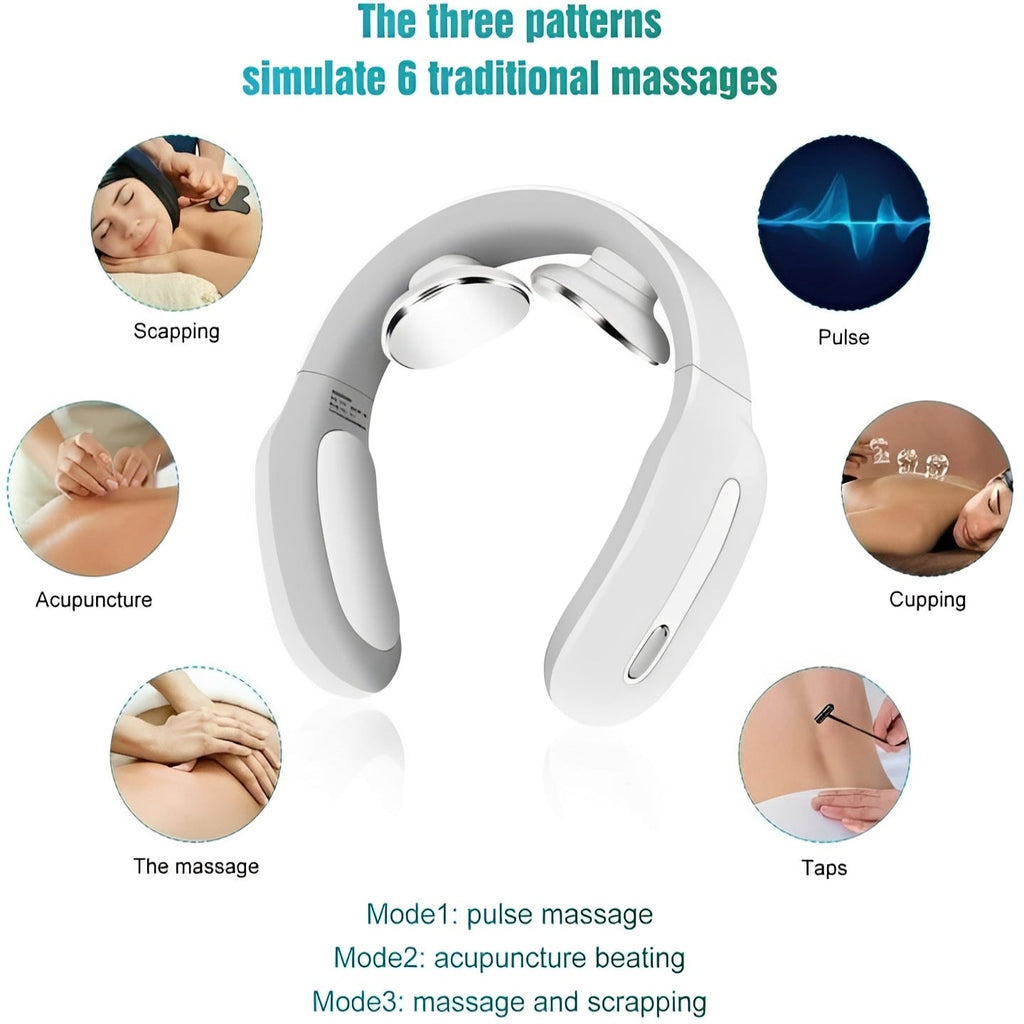 Rechargeable Neck Massager with Heat Therapy & Adjustable Pulse Modes - Relaxation & Pain Relief