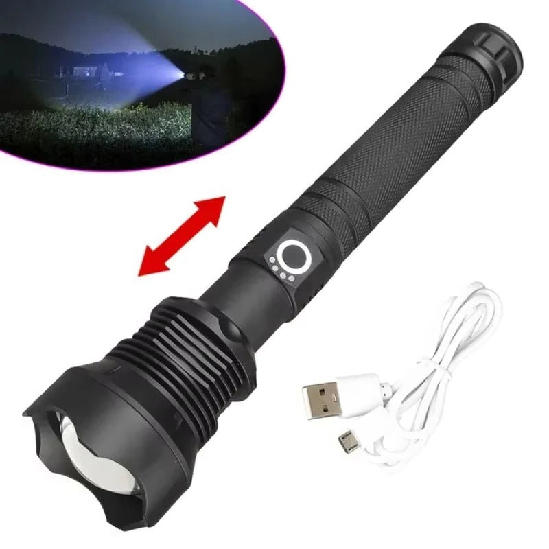 USB Rechargeable LED Flashlight with Adjustable Beam - High Lumens, Compact & Durable Design