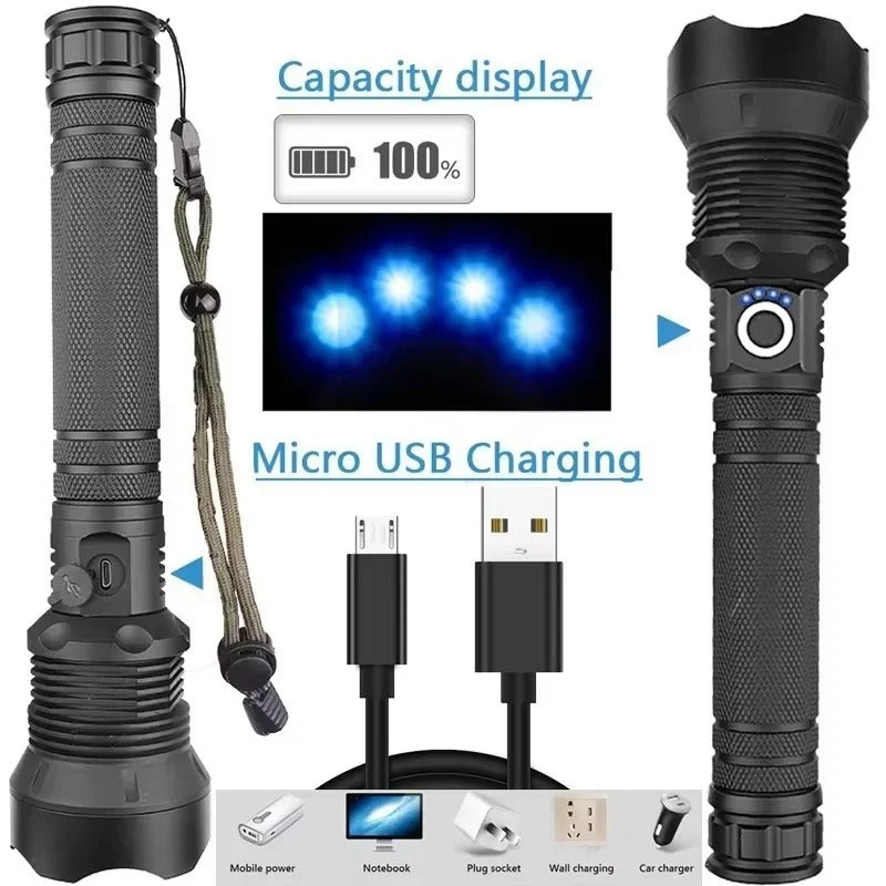USB Rechargeable LED Flashlight with Adjustable Beam - High Lumens, Compact & Durable Design
