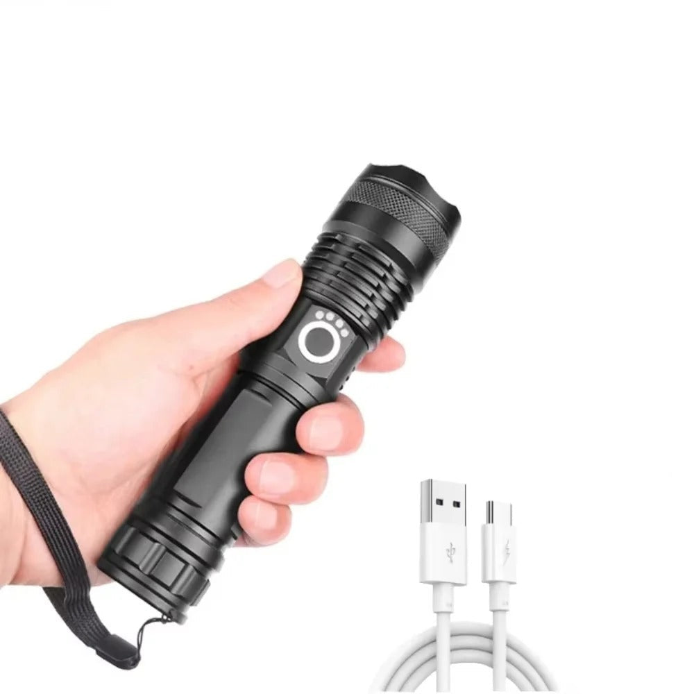 USB Rechargeable LED Flashlight with Adjustable Beam - High Lumens, Compact & Durable Design