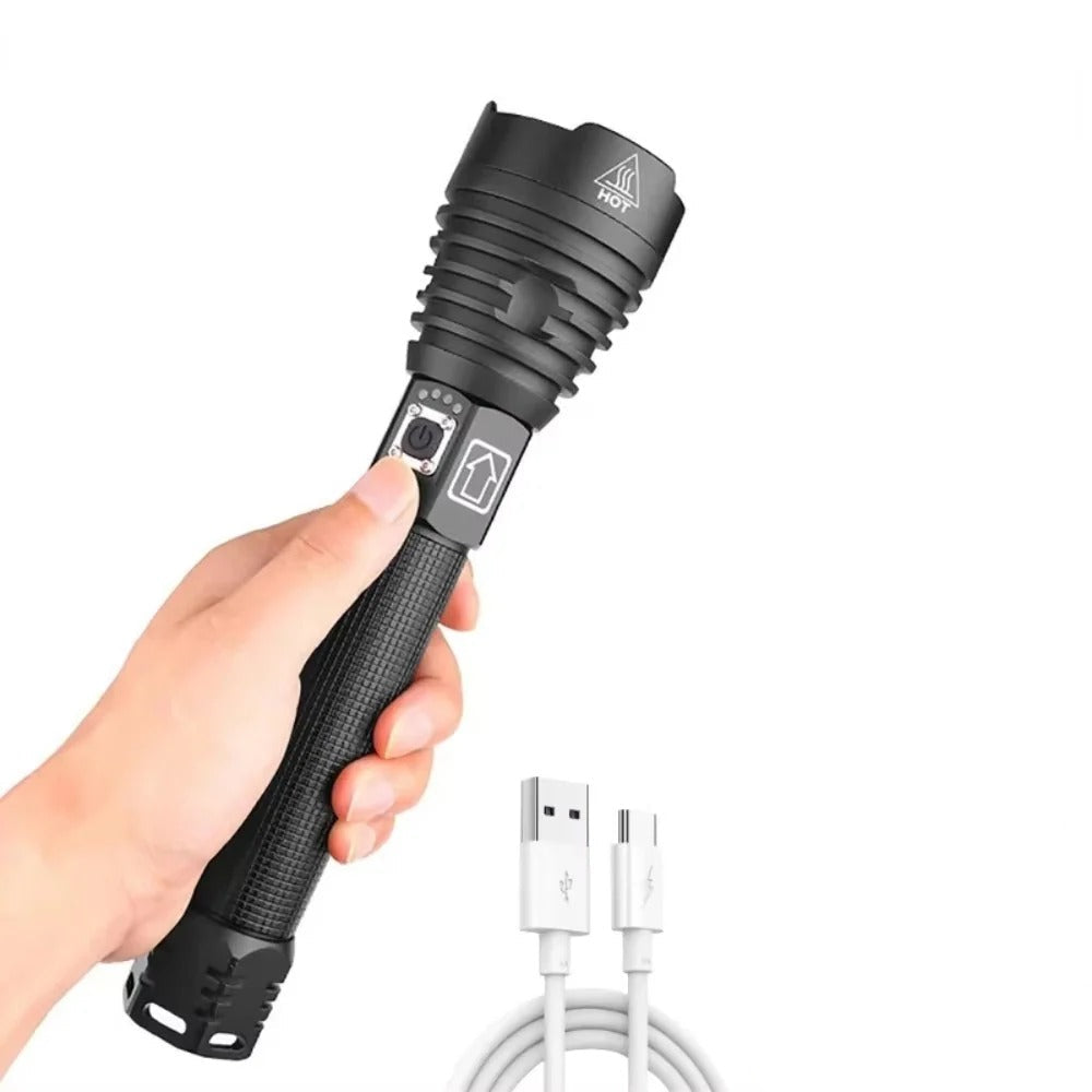 USB Rechargeable LED Flashlight with Adjustable Beam - High Lumens, Compact & Durable Design
