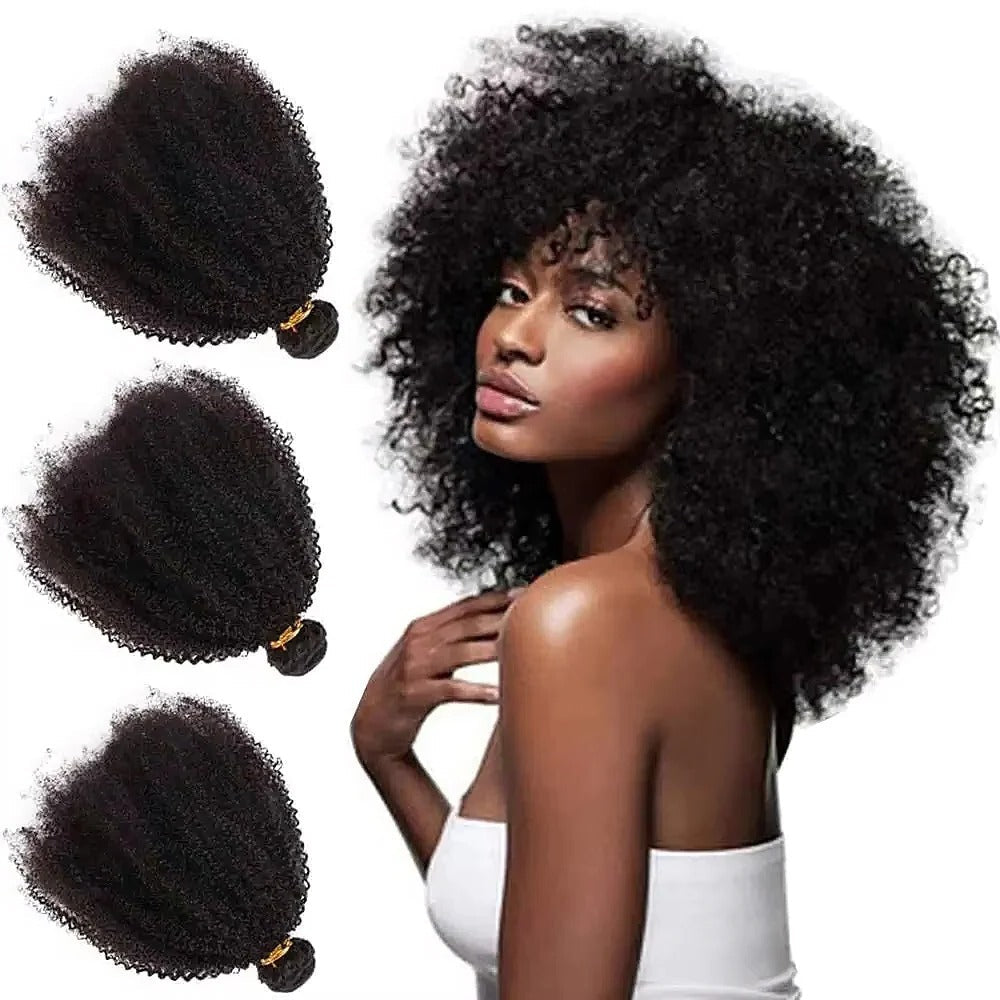 Premium Brazilian Virgin Afro Kinky Curly Hair Bundles - 100% Natural Human Hair for Full Volume & Style