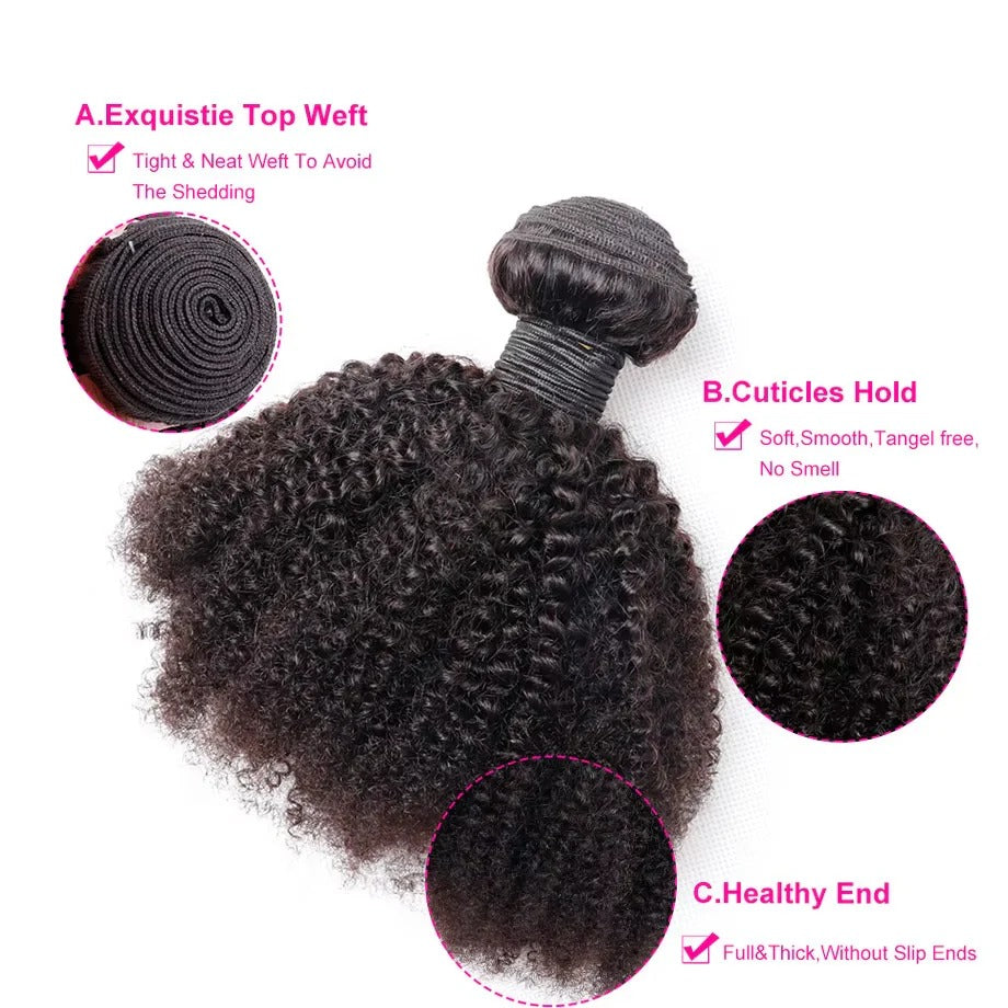 Premium Brazilian Virgin Afro Kinky Curly Hair Bundles - 100% Natural Human Hair for Full Volume & Style