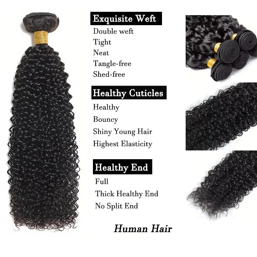 Premium Brazilian Curly & Kinky Curly Human Hair Extensions - 100% Remy, Natural Look, Versatile Styling