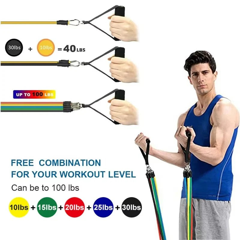 11-Piece Resistance Band Set for Home Workouts & Strength Training - Versatile Fitness Bands for Full-Body Exercise