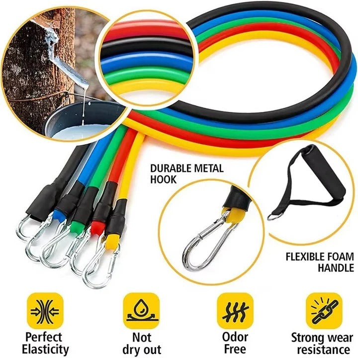 11-Piece Resistance Band Set for Home Workouts & Strength Training - Versatile Fitness Bands for Full-Body Exercise